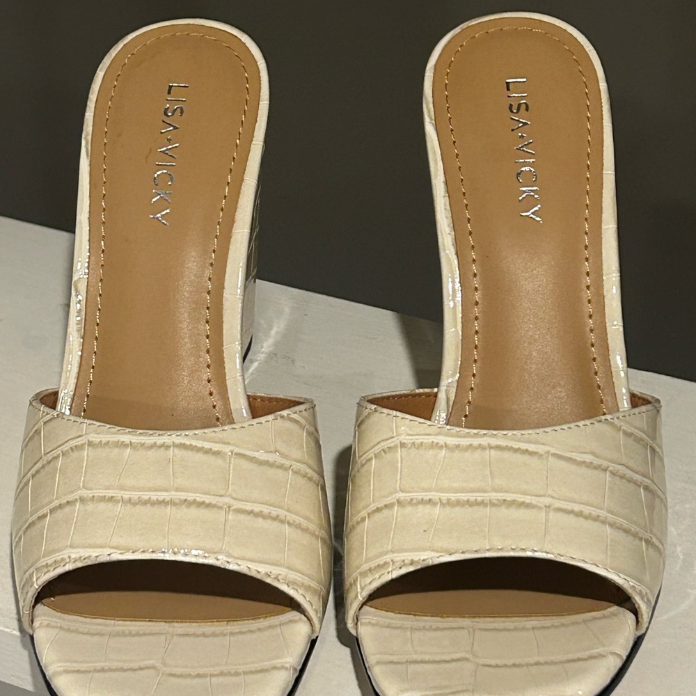 Lisa Vicky Adore-V Croco Wedge Sandals Womens 6.5M Cream Corcodile Croco NEW - Picture 6 of 10
